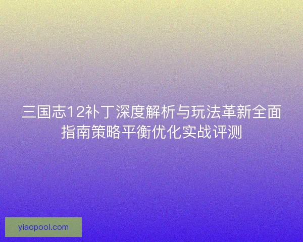 三国志12补丁深度解析与玩法革新全面指南策略平衡优化实战评测 三国志12补丁深度解析与玩法革新全面指南策略平衡优化实战评测